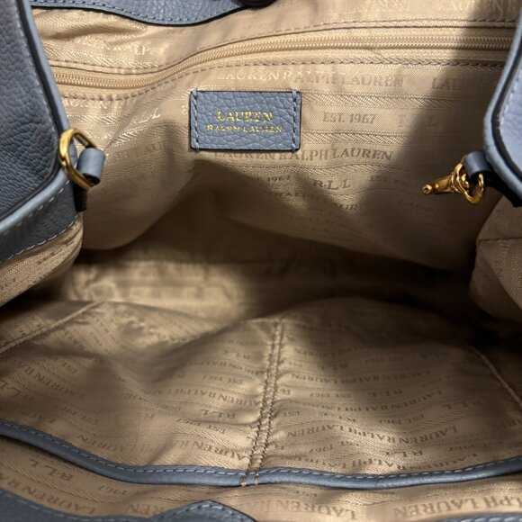 Lauren Ralph Lauren Blue Leather Embossed Logo and Anchor Tote - Picture 11 of 11